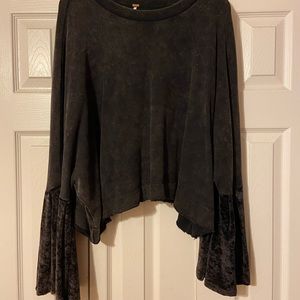 Free People black crop with velvet cuff sleeves